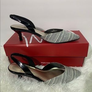 Black and white sling back kitten heel